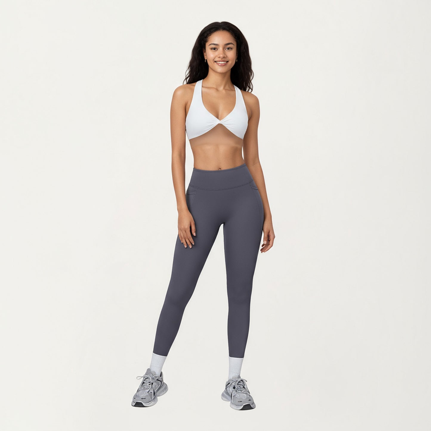 Twist Front Halter Sports Bra Top with Supportive Wide Straps