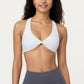 Twist Front Halter Sports Bra Top with Supportive Wide Straps