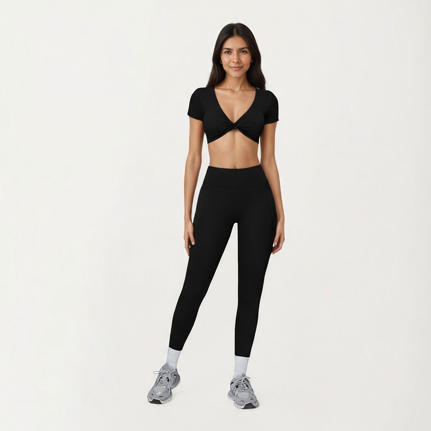 Short Sleeve Twist Front V-Neck Crop Active Top