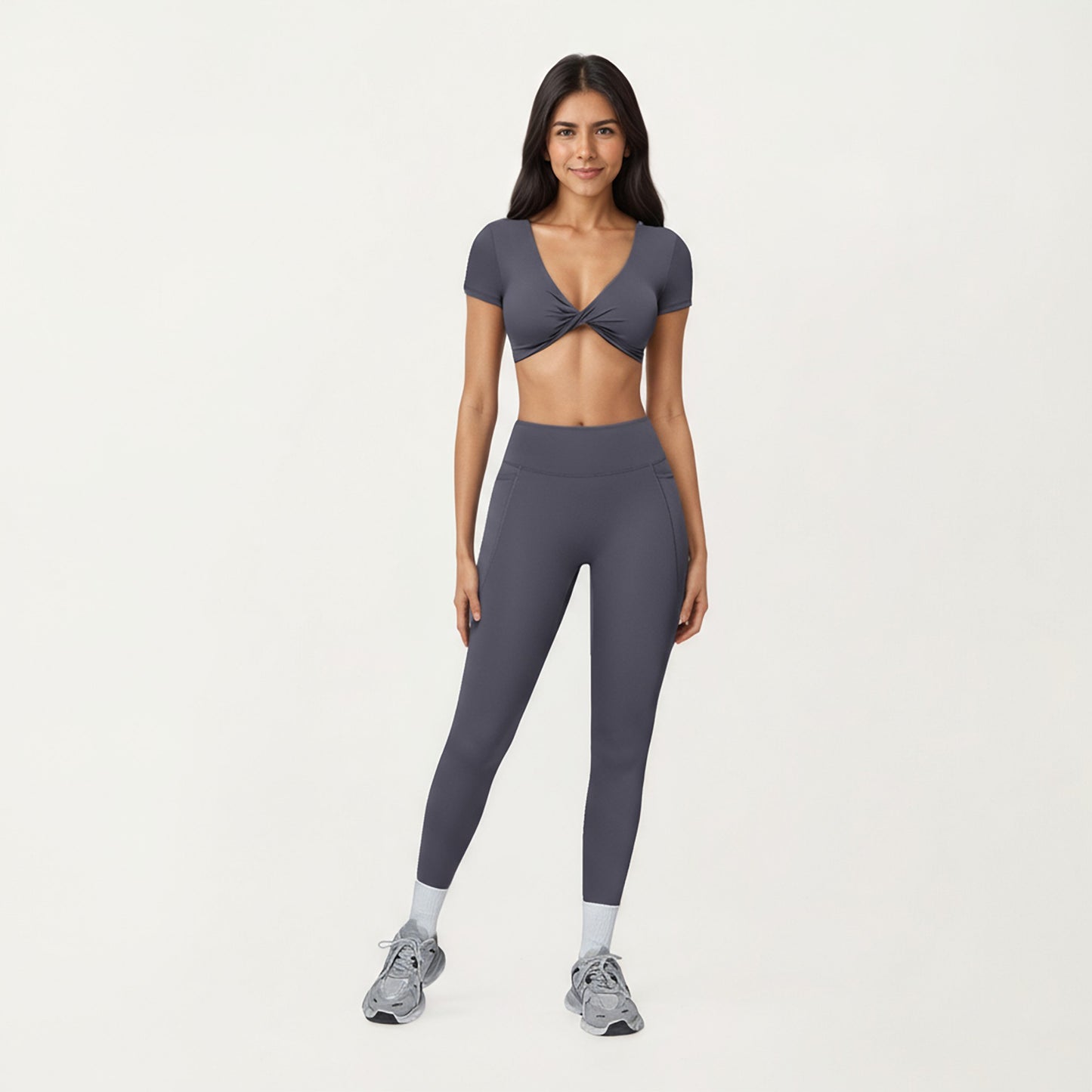 Short Sleeve Twist Front V-Neck Crop Active Top