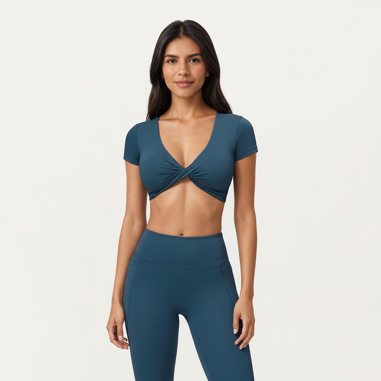 Short Sleeve Twist Front V-Neck Crop Active Top