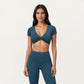 Short Sleeve Twist Front V-Neck Crop Active Top