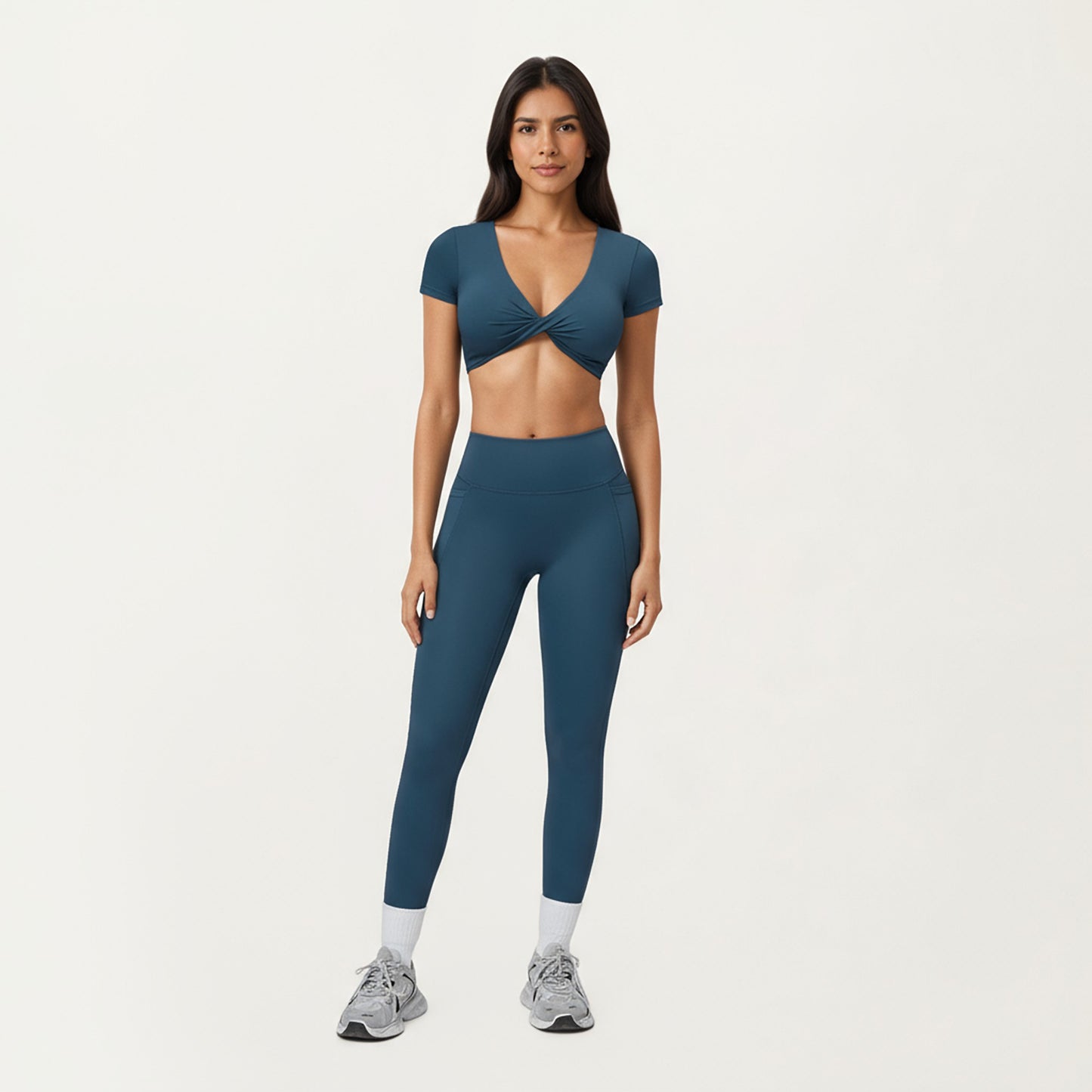 Short Sleeve Twist Front V-Neck Crop Active Top