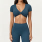 Short Sleeve Twist Front V-Neck Crop Active Top
