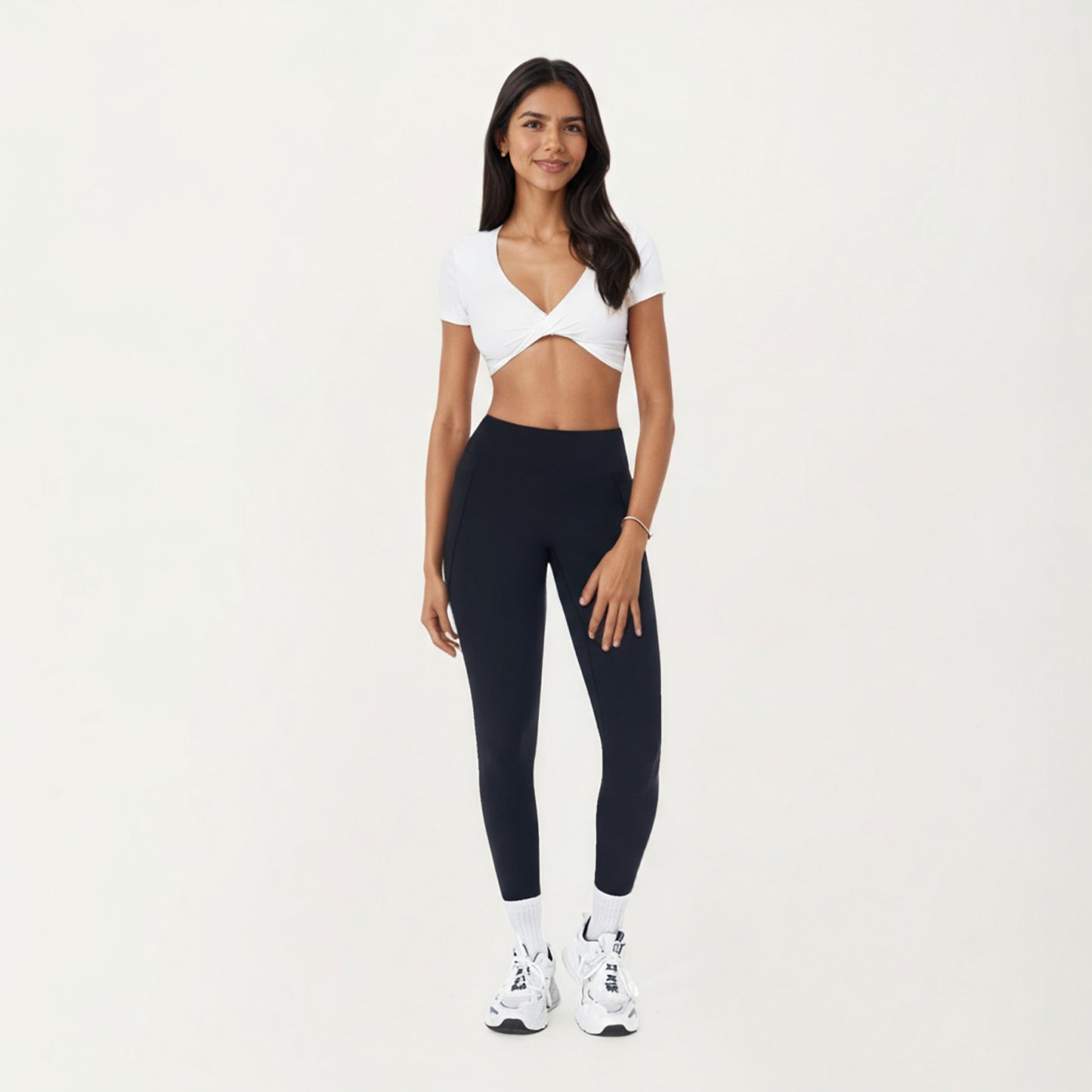 Short Sleeve Twist Front V-Neck Crop Active Top