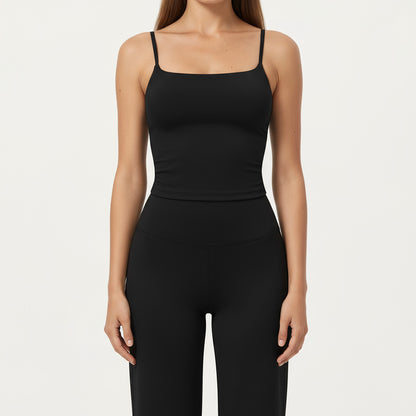 Fitted Spaghetti Strap Square Neck Stretch Camisole Top