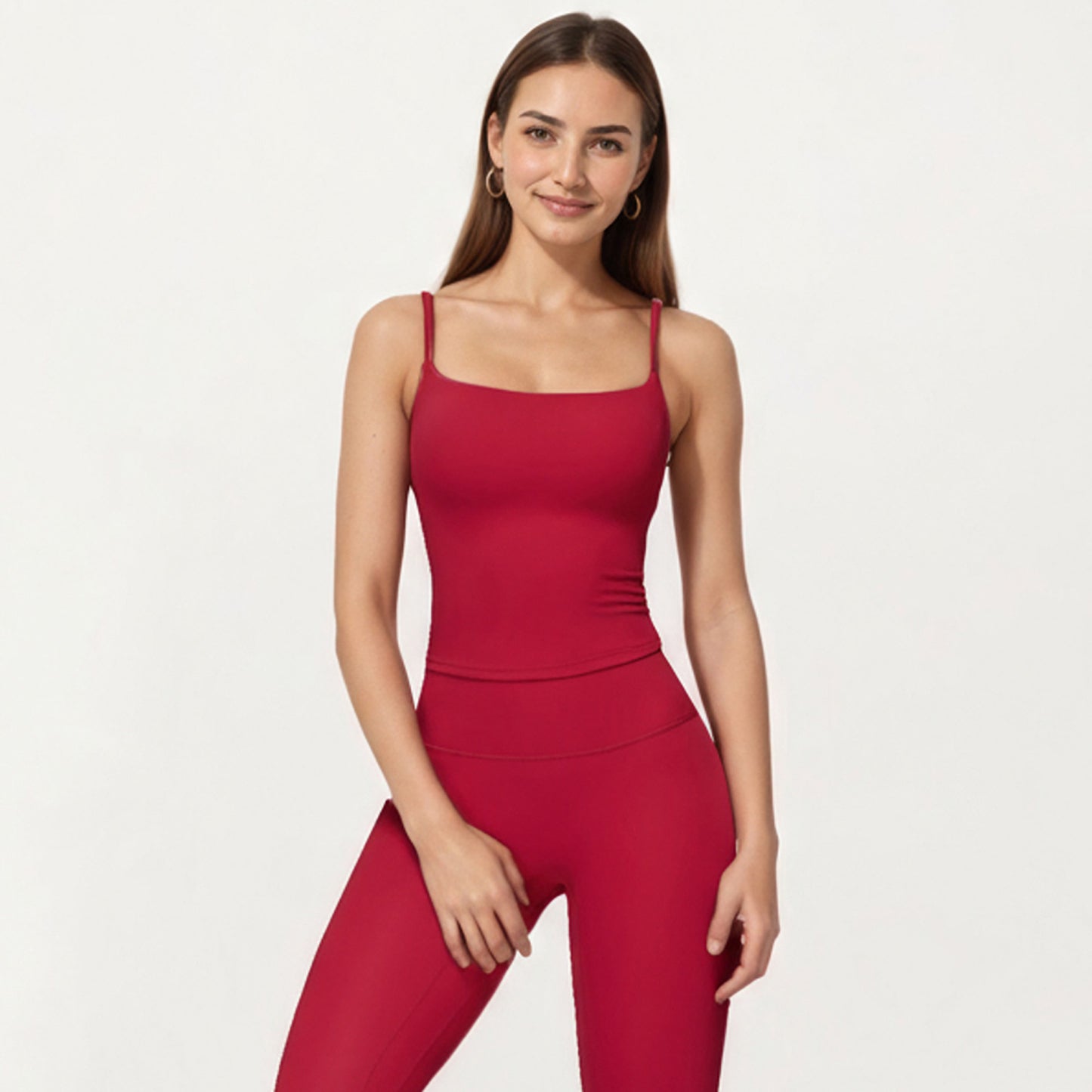 Fitted Spaghetti Strap Square Neck Stretch Camisole Top