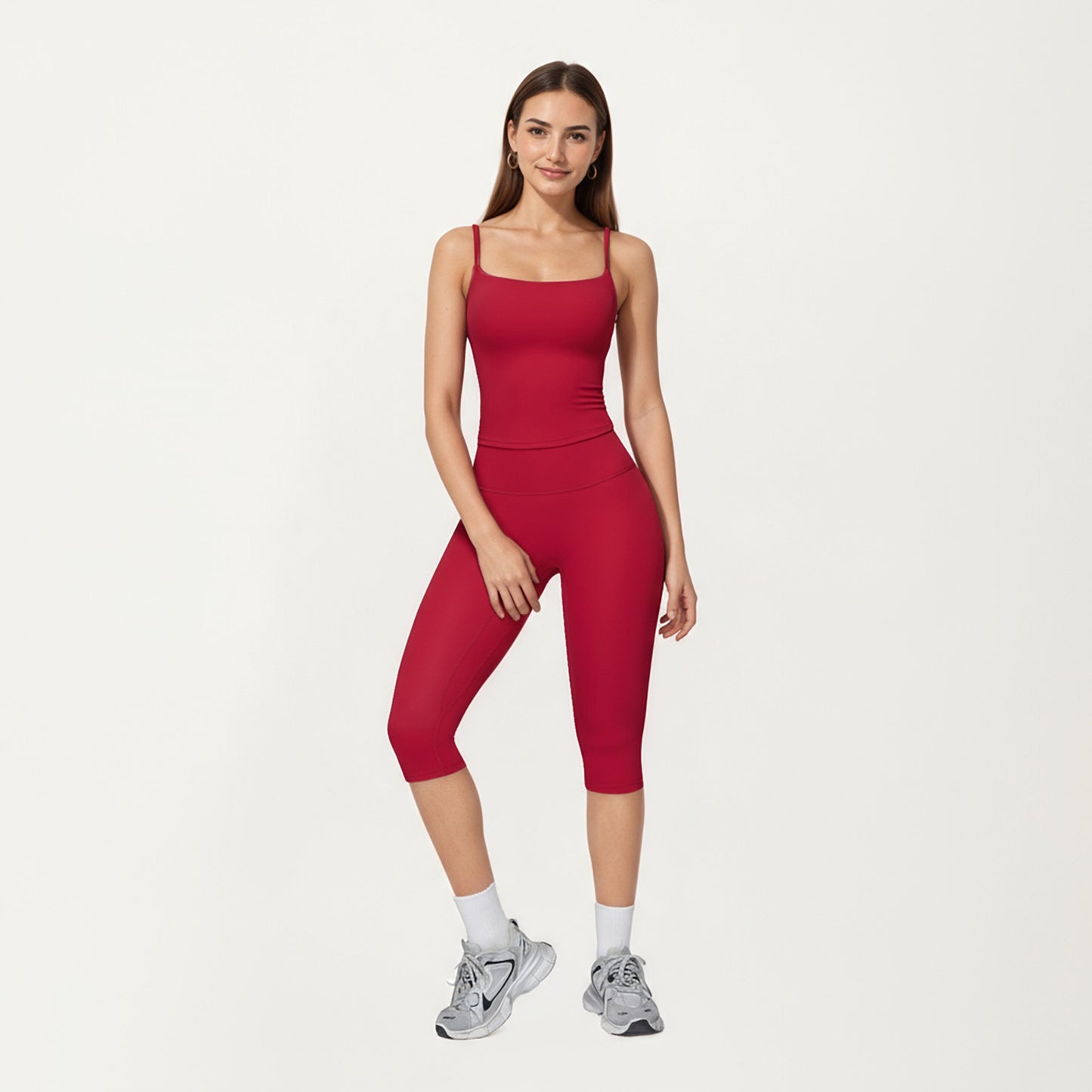 Fitted Spaghetti Strap Square Neck Stretch Camisole Top