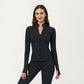 Long Sleeve Zip-Up Mock Neck Active Jacket with Thumbhole Cuffs