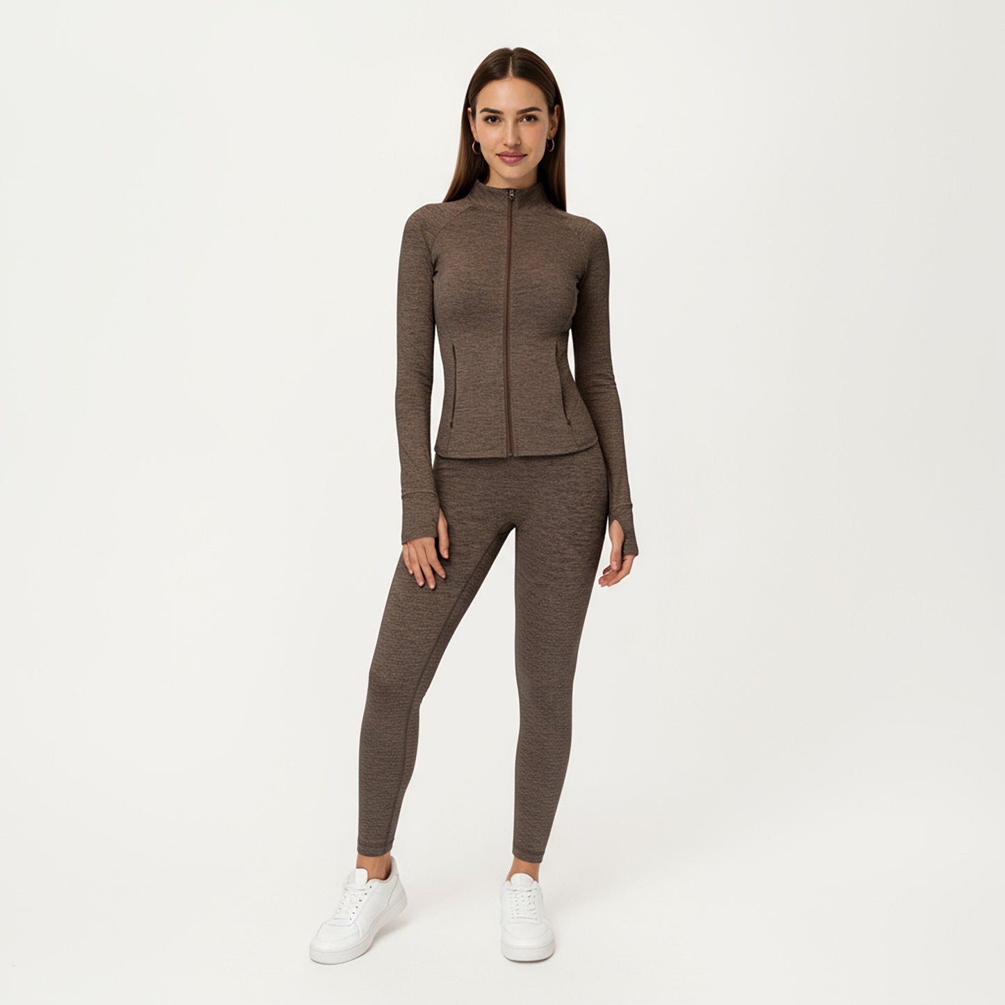 Long Sleeve Zip-Up Mock Neck Active Jacket with Thumbhole Cuffs