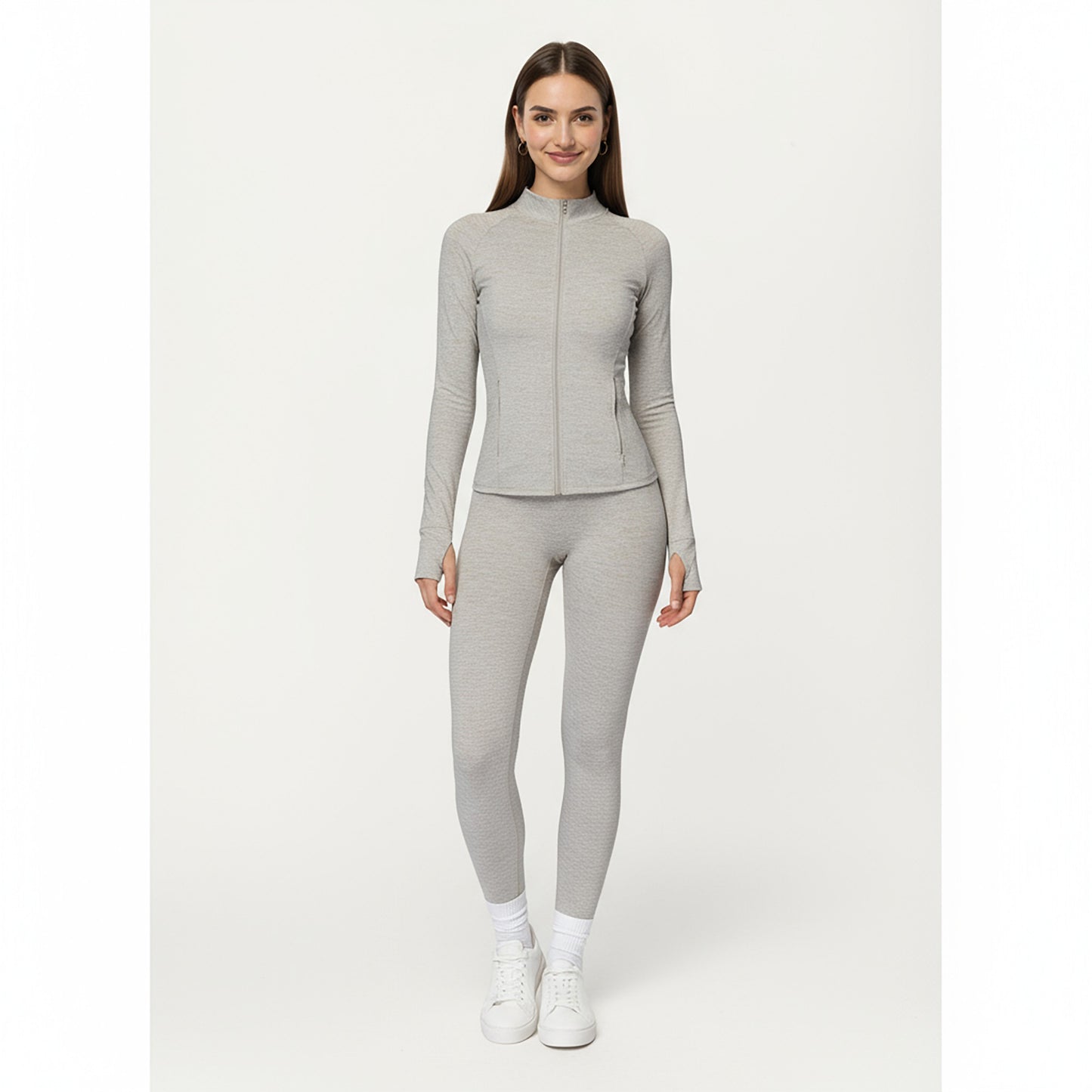 Long Sleeve Zip-Up Mock Neck Active Jacket with Thumbhole Cuffs