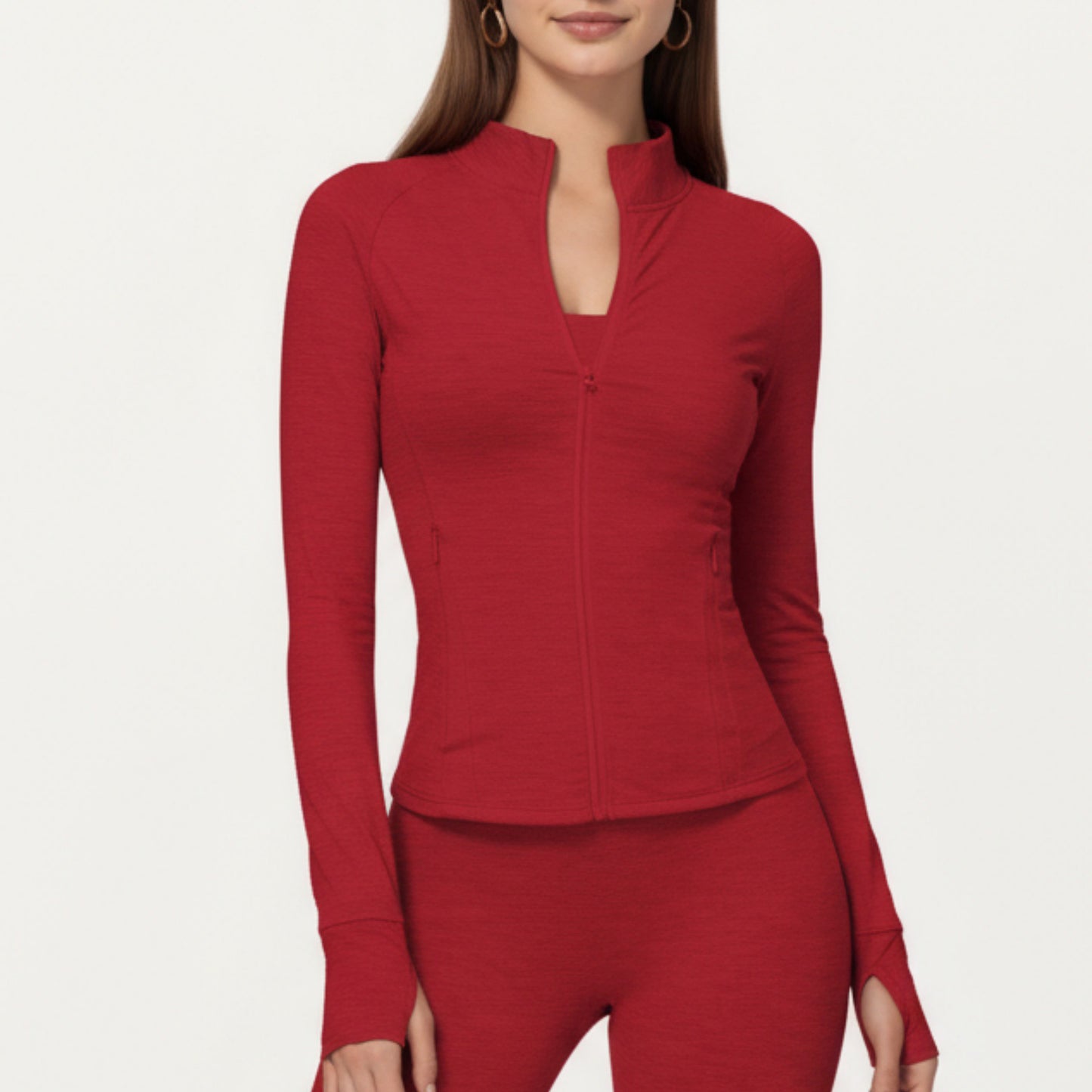 Long Sleeve Zip-Up Mock Neck Active Jacket with Thumbhole Cuffs