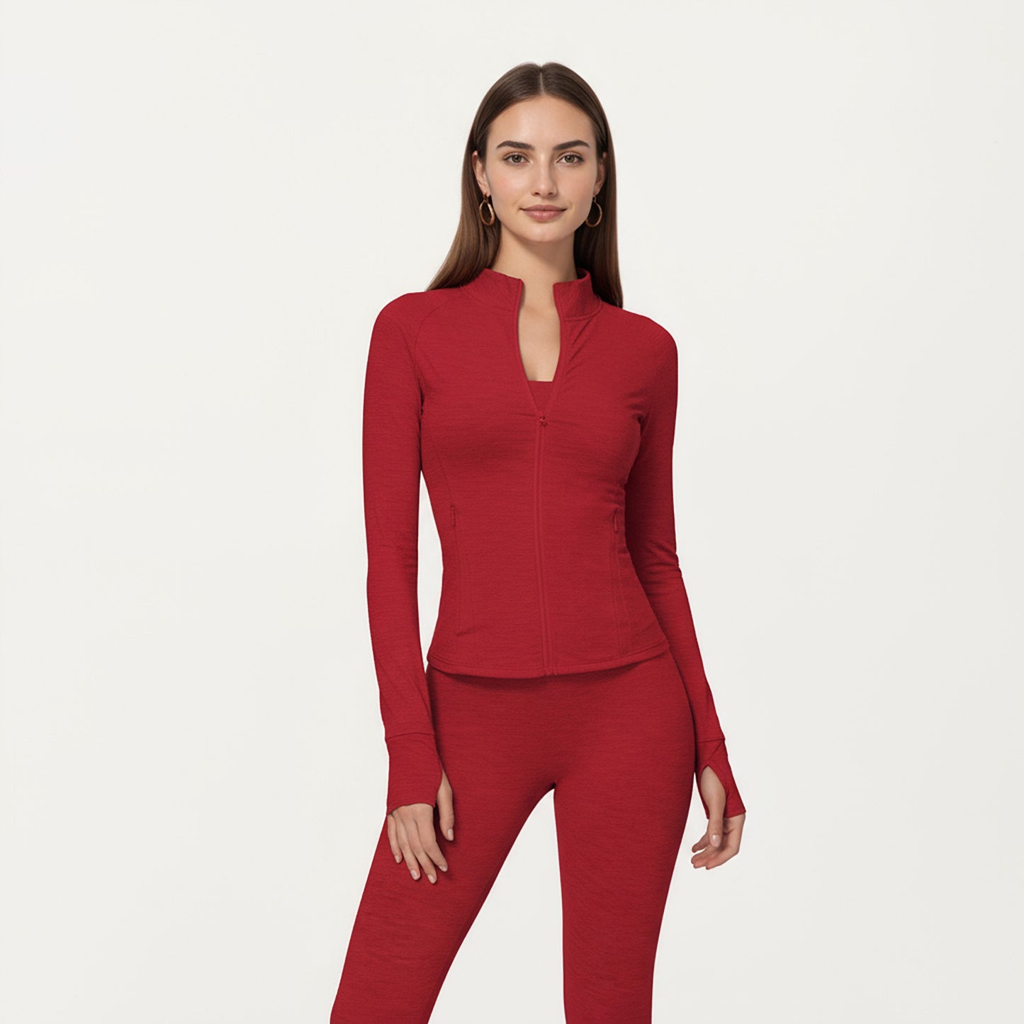 Long Sleeve Zip-Up Mock Neck Active Jacket with Thumbhole Cuffs