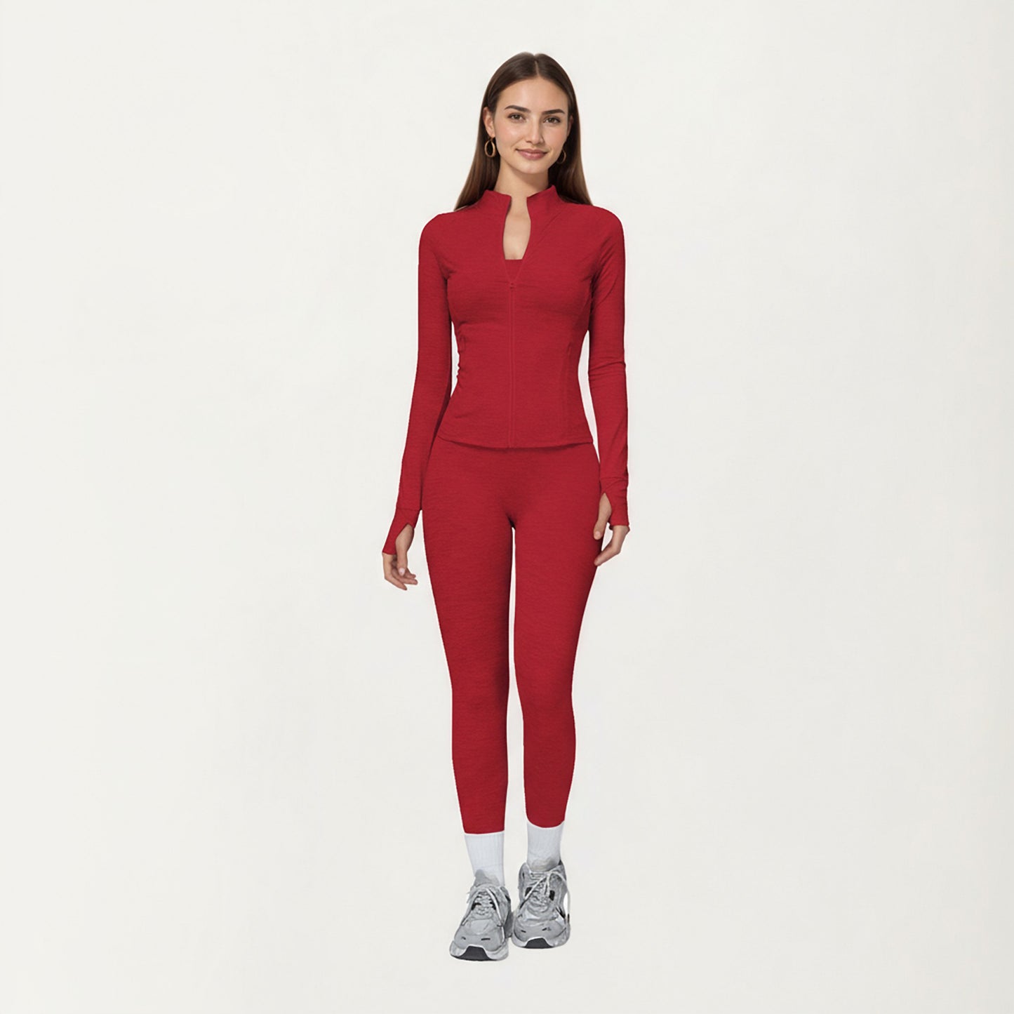 Long Sleeve Zip-Up Mock Neck Active Jacket with Thumbhole Cuffs