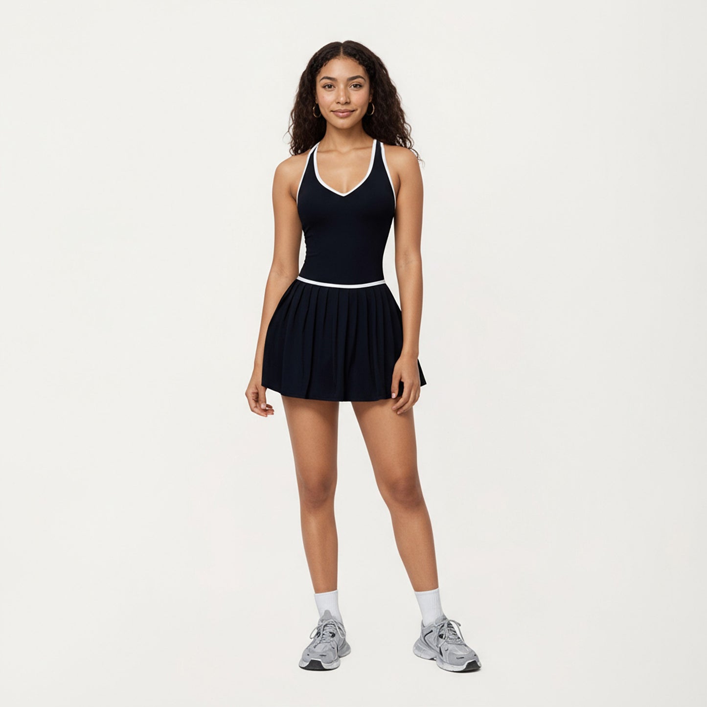 Pleated Tennis Dress with Contrast Trim and Built-In Shorts