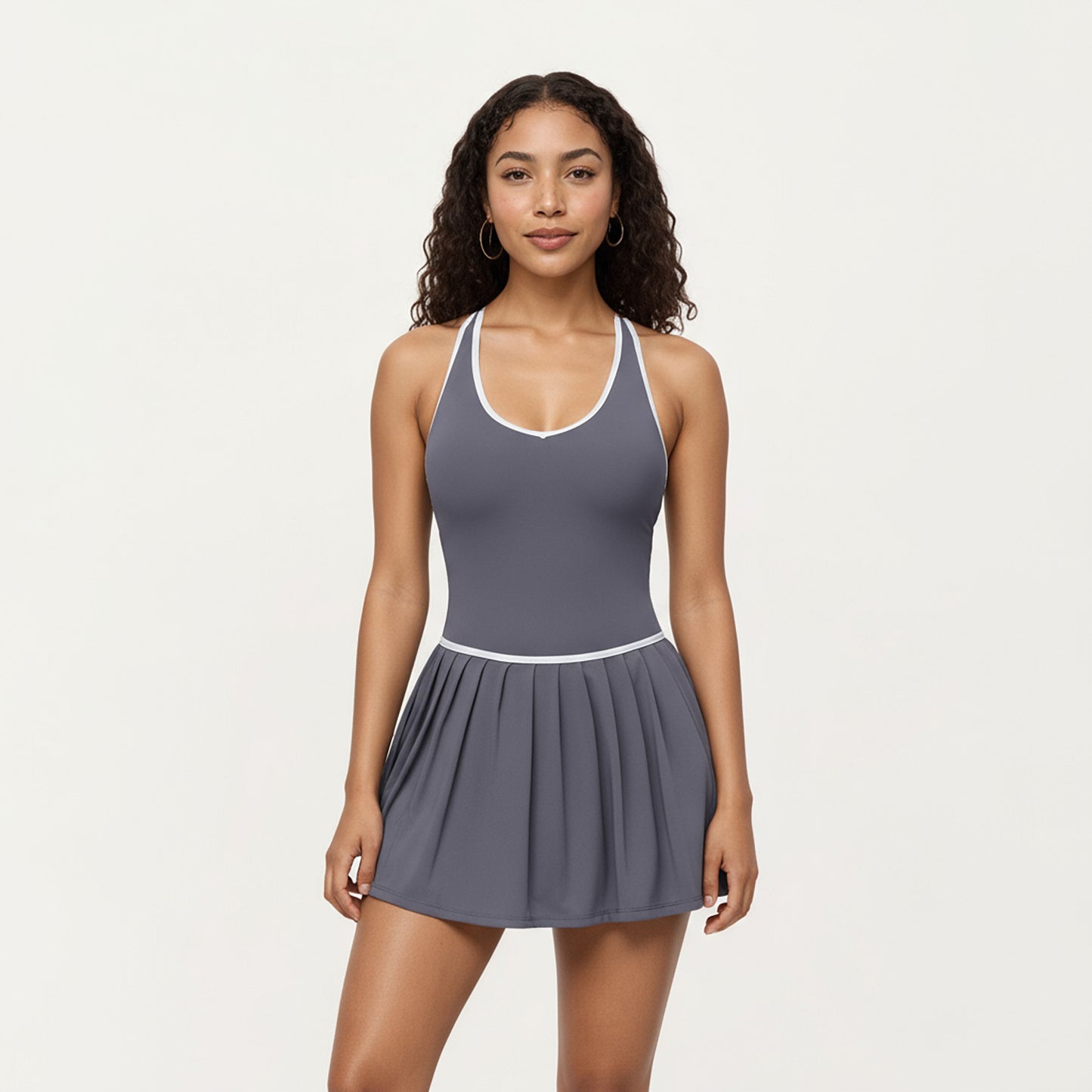 Pleated Tennis Dress with Contrast Trim and Built-In Shorts