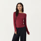 Long Sleeve Rib Knit Top with Boat Neckline and Slim Fit Silhouette