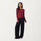 Long Sleeve Rib Knit Top with Boat Neckline and Slim Fit Silhouette