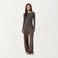 Long Sleeve Rib Knit Top with Boat Neckline and Slim Fit Silhouette