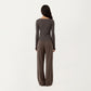Long Sleeve Rib Knit Top with Boat Neckline and Slim Fit Silhouette