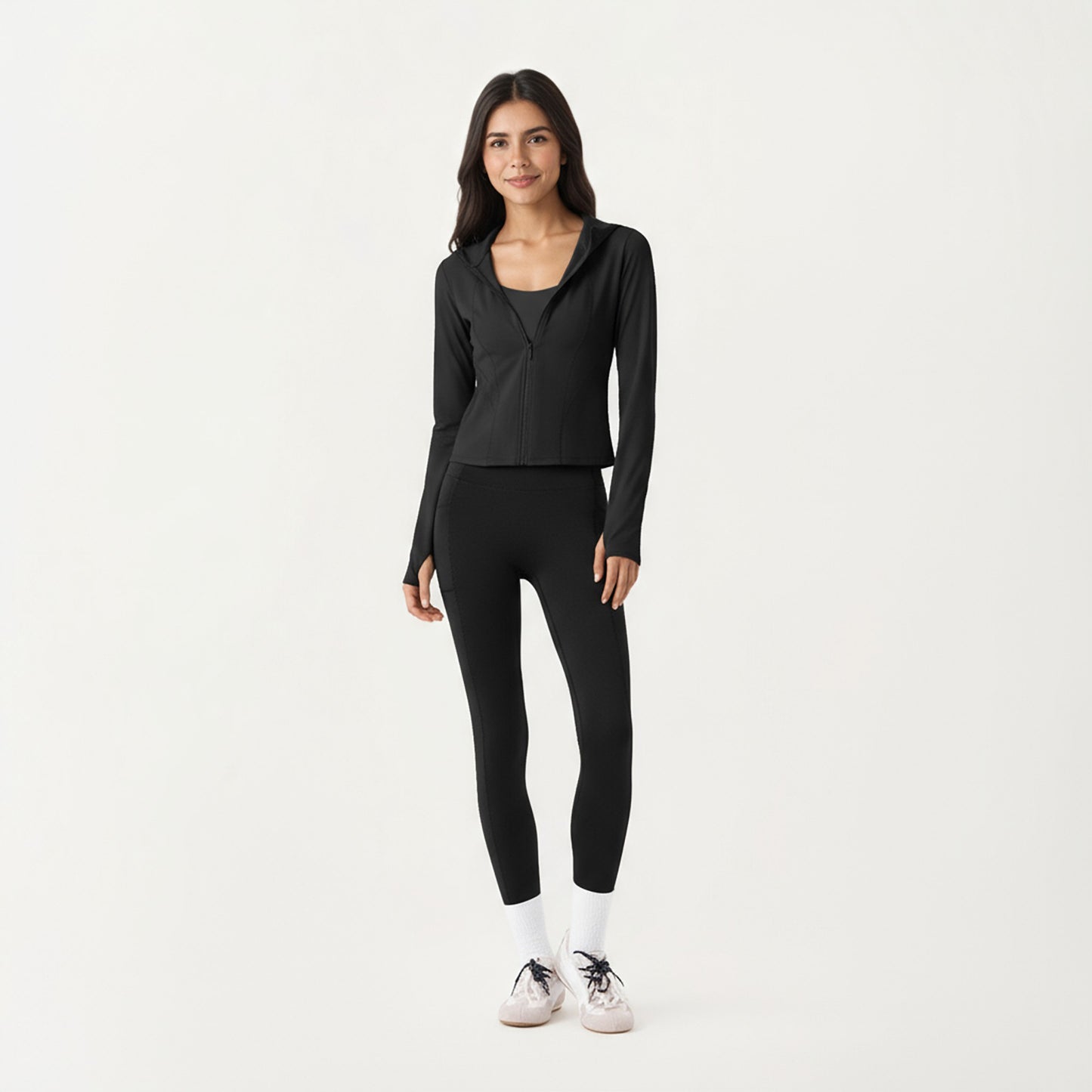Long Sleeve Zip Up Hoodie Jacket with Contoured Fit and Thumbhole Cuffs