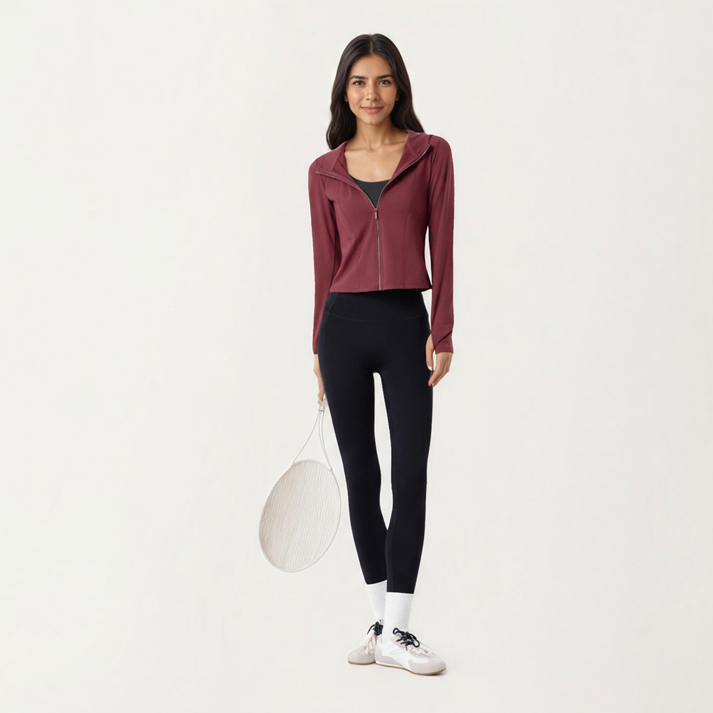 Long Sleeve Zip Up Hoodie Jacket with Contoured Fit and Thumbhole Cuffs