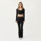 Long Sleeve Cropped Button Front Top with Square Neckline and Fitted Silhouette