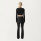 Long Sleeve Cropped Button Front Top with Square Neckline and Fitted Silhouette