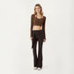 Long Sleeve Cropped Button Front Top with Square Neckline and Fitted Silhouette