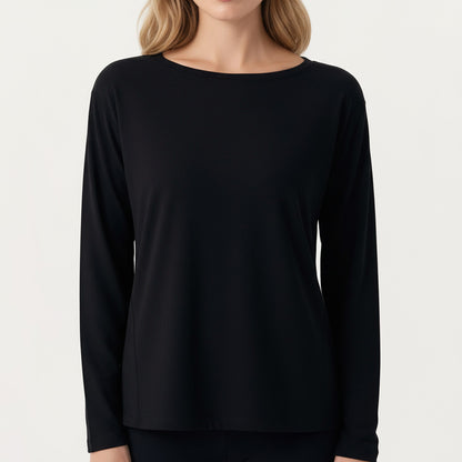 Long Sleeve Pullover Top with Relaxed Fit and Boat Neckline