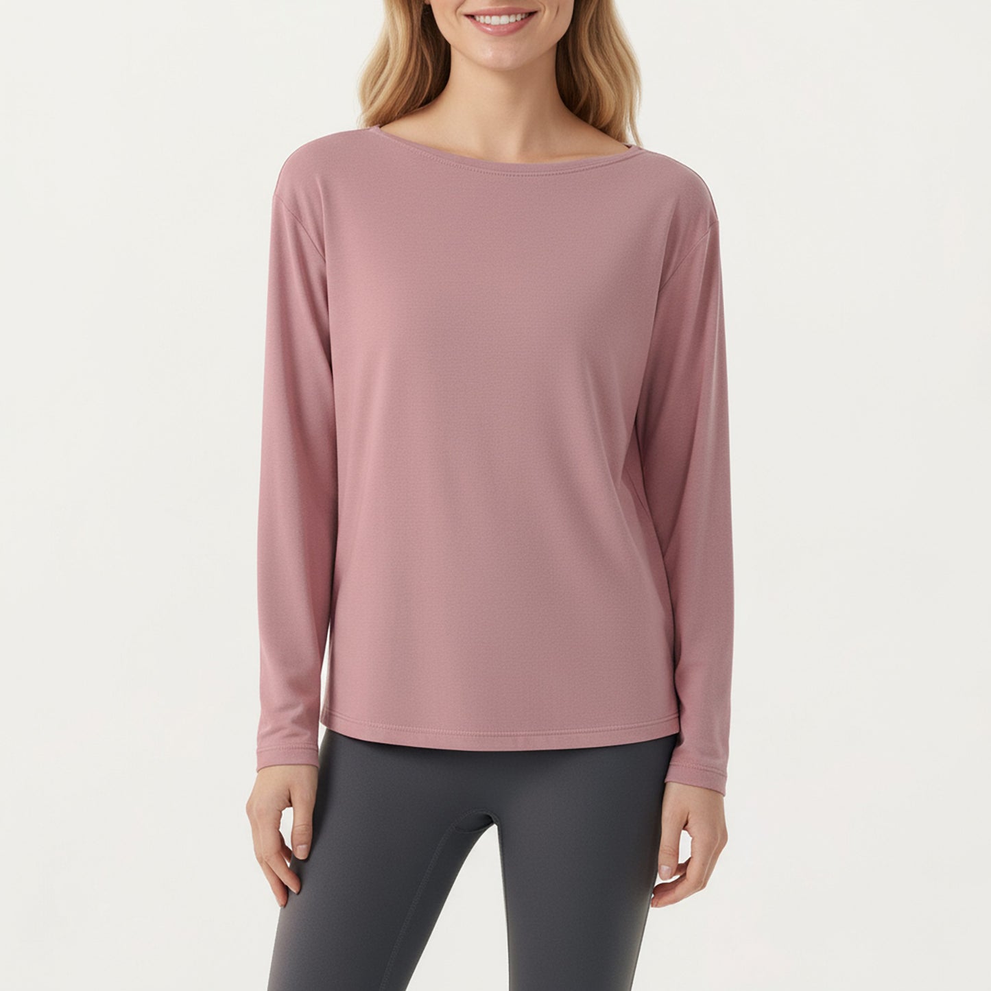 Long Sleeve Pullover Top with Relaxed Fit and Boat Neckline
