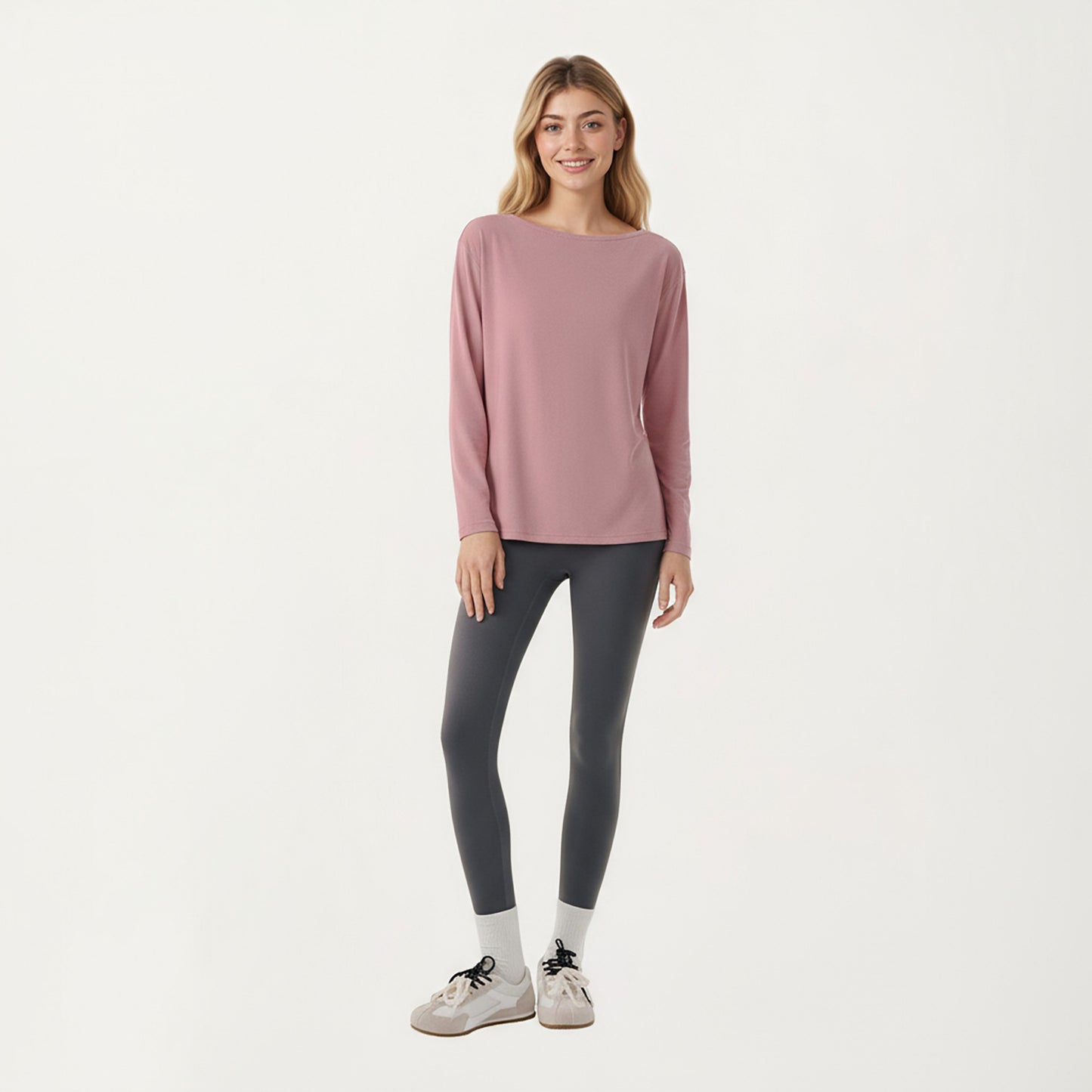 Long Sleeve Pullover Top with Relaxed Fit and Boat Neckline