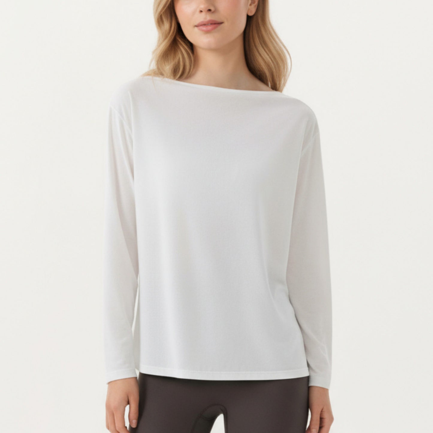 Long Sleeve Pullover Top with Relaxed Fit and Boat Neckline