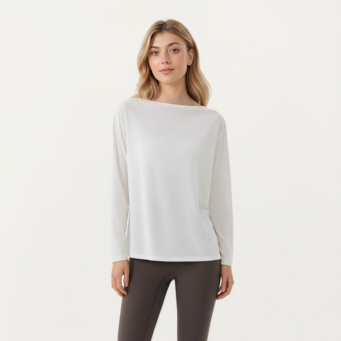 Long Sleeve Pullover Top with Relaxed Fit and Boat Neckline
