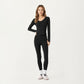 Long Sleeve Zip Front Cropped Jacket with Contoured Seams and Thumbhole Cuffs