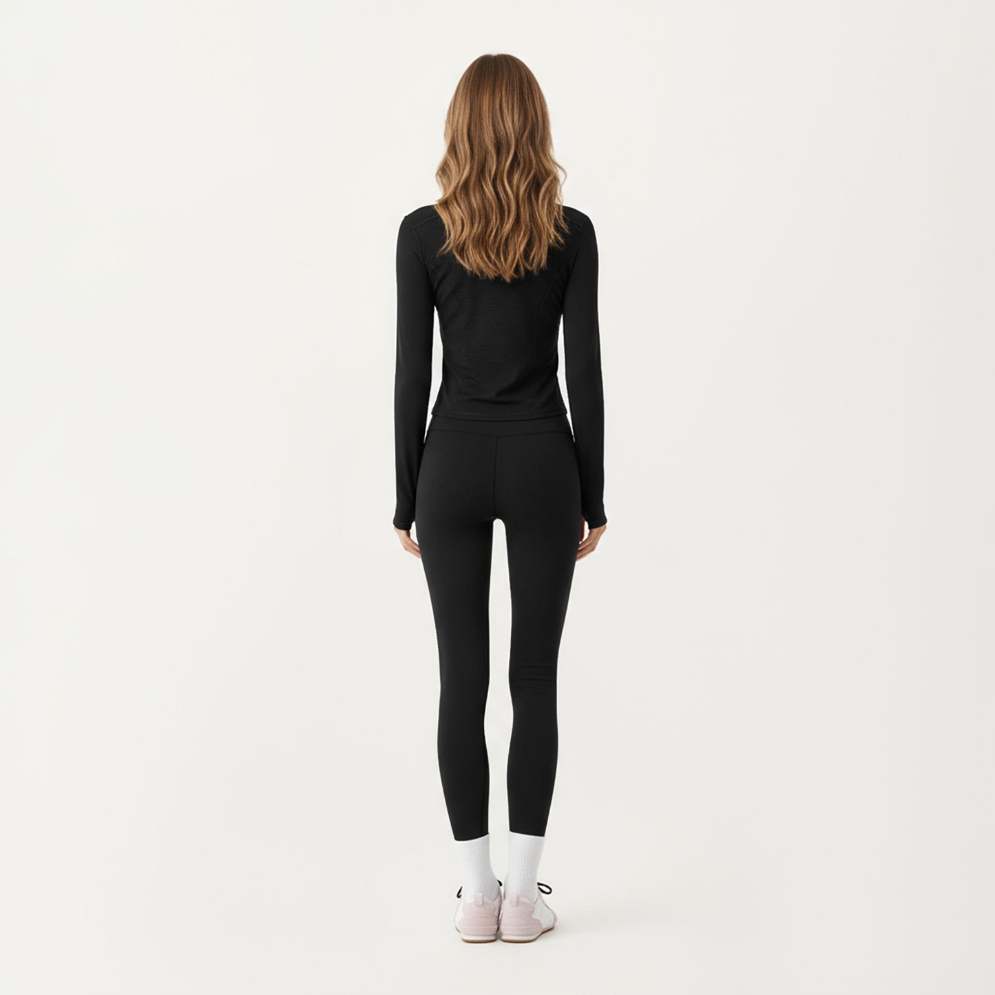 Long Sleeve Zip Front Cropped Jacket with Contoured Seams and Thumbhole Cuffs