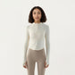 Long Sleeve Ribbed Knit Half Zip Top with Curved Hem and Fitted Silhouette