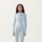 Long Sleeve Ribbed Knit Half Zip Top with Curved Hem and Fitted Silhouette