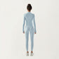 Long Sleeve Ribbed Knit Half Zip Top with Curved Hem and Fitted Silhouette