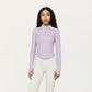 Long Sleeve Ribbed Knit Half Zip Top with Curved Hem and Fitted Silhouette