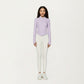 Long Sleeve Ribbed Knit Half Zip Top with Curved Hem and Fitted Silhouette