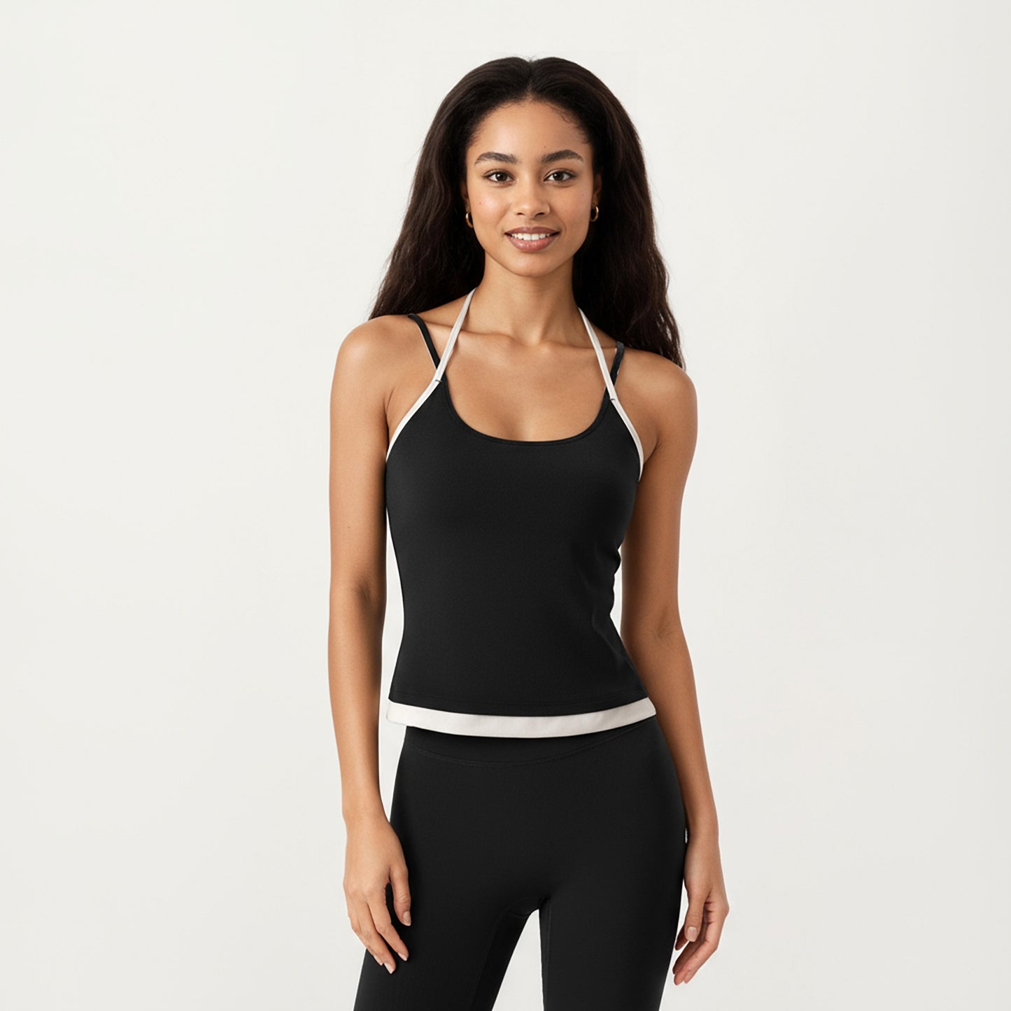 Contrast Trim Halter Neck Cami Top with Fitted Silhouette and Scoop Neckline