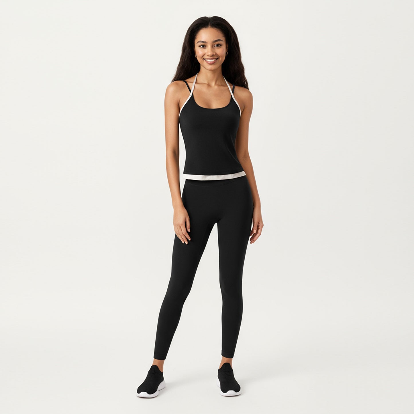 Contrast Trim Halter Neck Cami Top with Fitted Silhouette and Scoop Neckline