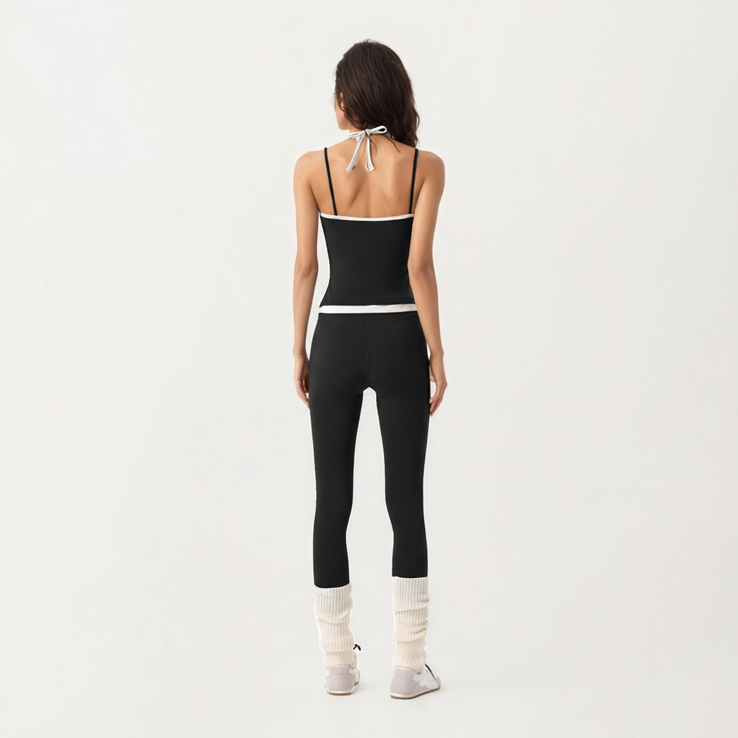 Contrast Trim Halter Neck Cami Top with Fitted Silhouette and Scoop Neckline