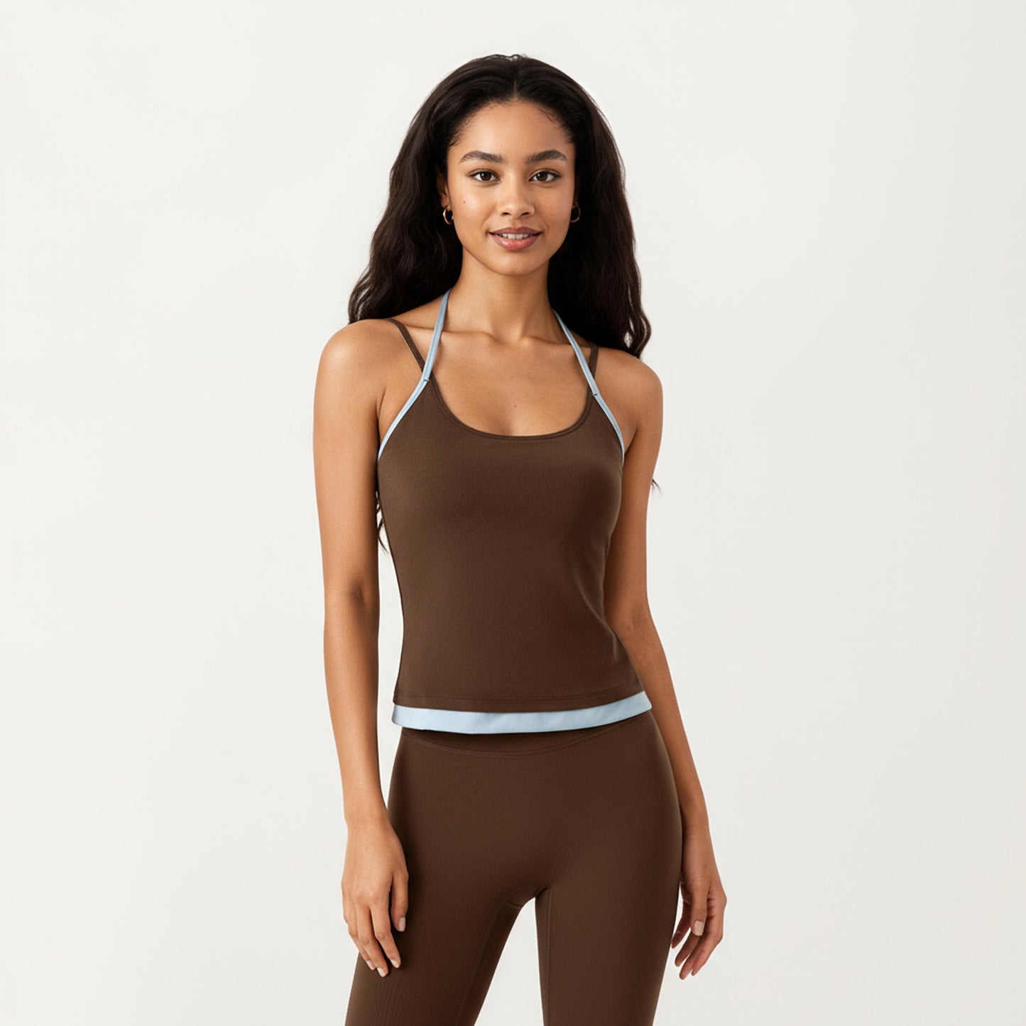 Contrast Trim Halter Neck Cami Top with Fitted Silhouette and Scoop Neckline