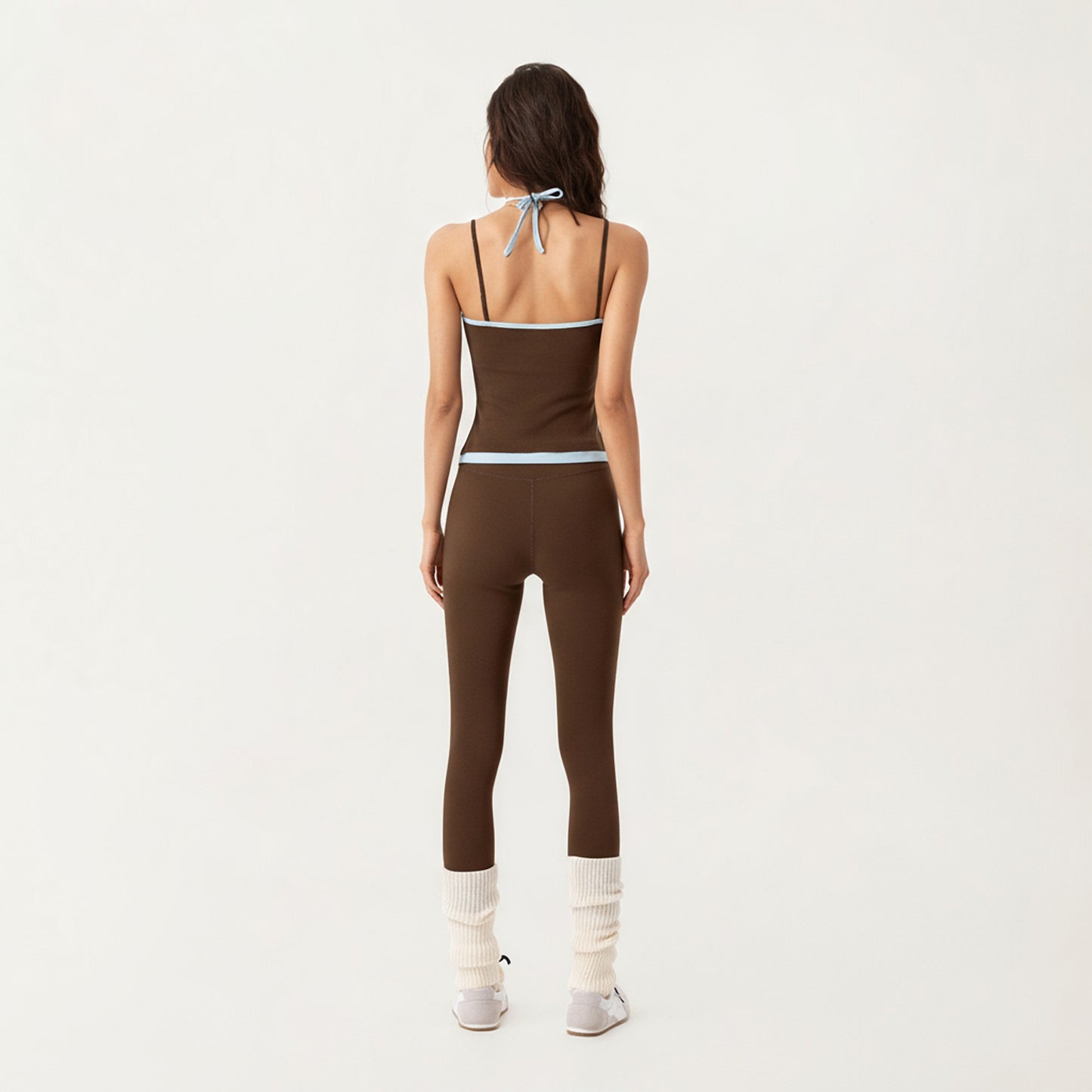 Contrast Trim Halter Neck Cami Top with Fitted Silhouette and Scoop Neckline