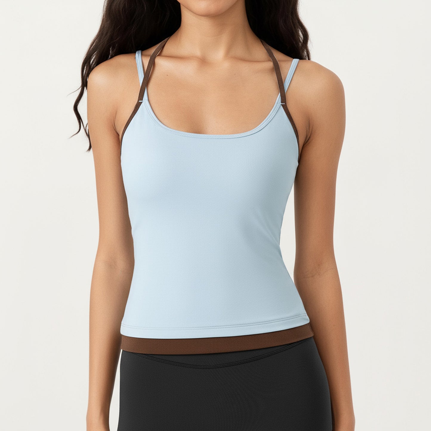 Contrast Trim Halter Neck Cami Top with Fitted Silhouette and Scoop Neckline