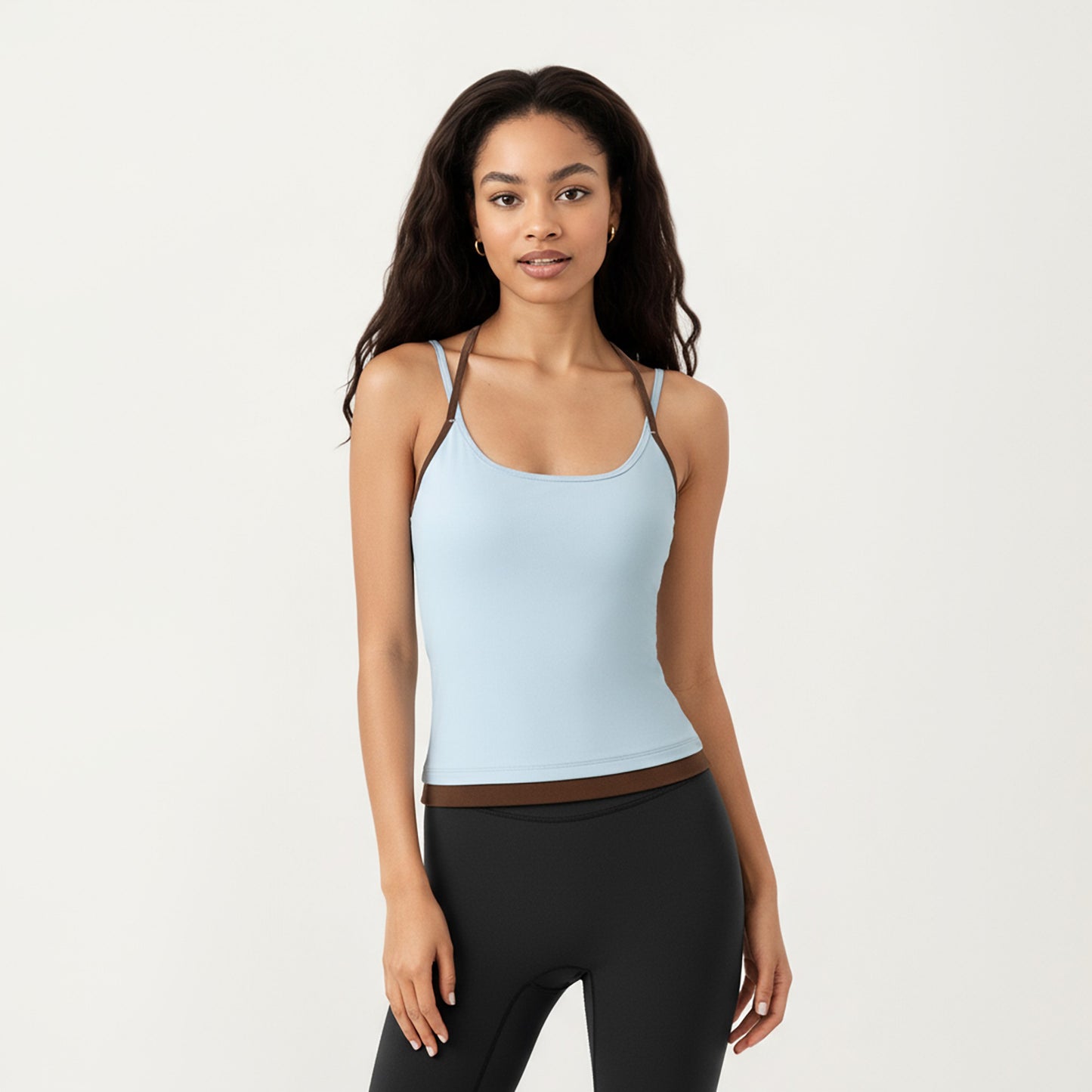 Contrast Trim Halter Neck Cami Top with Fitted Silhouette and Scoop Neckline