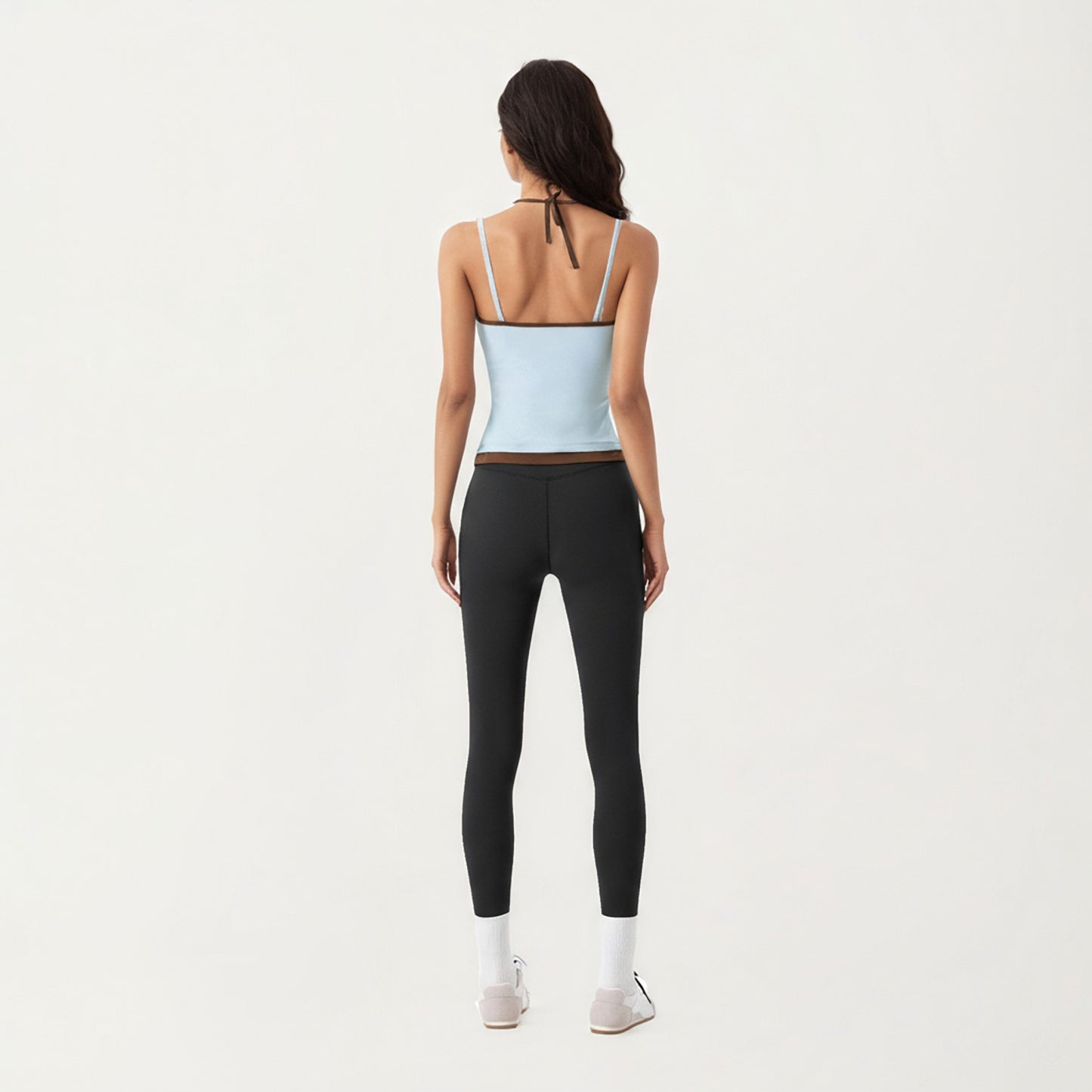 Contrast Trim Halter Neck Cami Top with Fitted Silhouette and Scoop Neckline