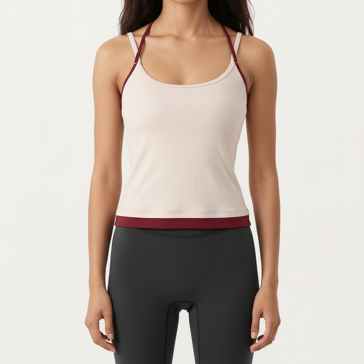 Contrast Trim Halter Neck Cami Top with Fitted Silhouette and Scoop Neckline